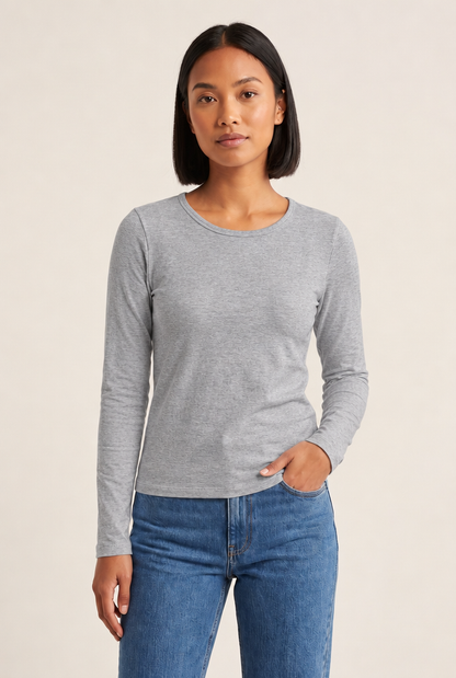Everyday Long-Sleeve Knit Tee in Gray