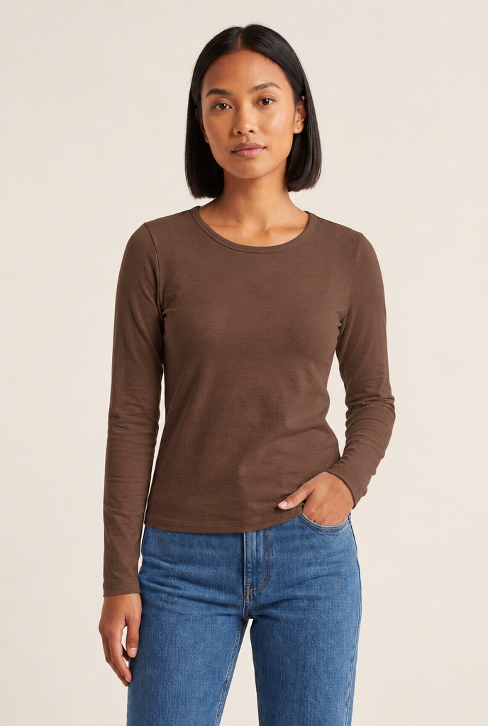 Everyday Long-Sleeve Knit Tee in Brown