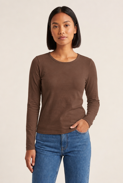 Everyday Long-Sleeve Knit Tee in Brown