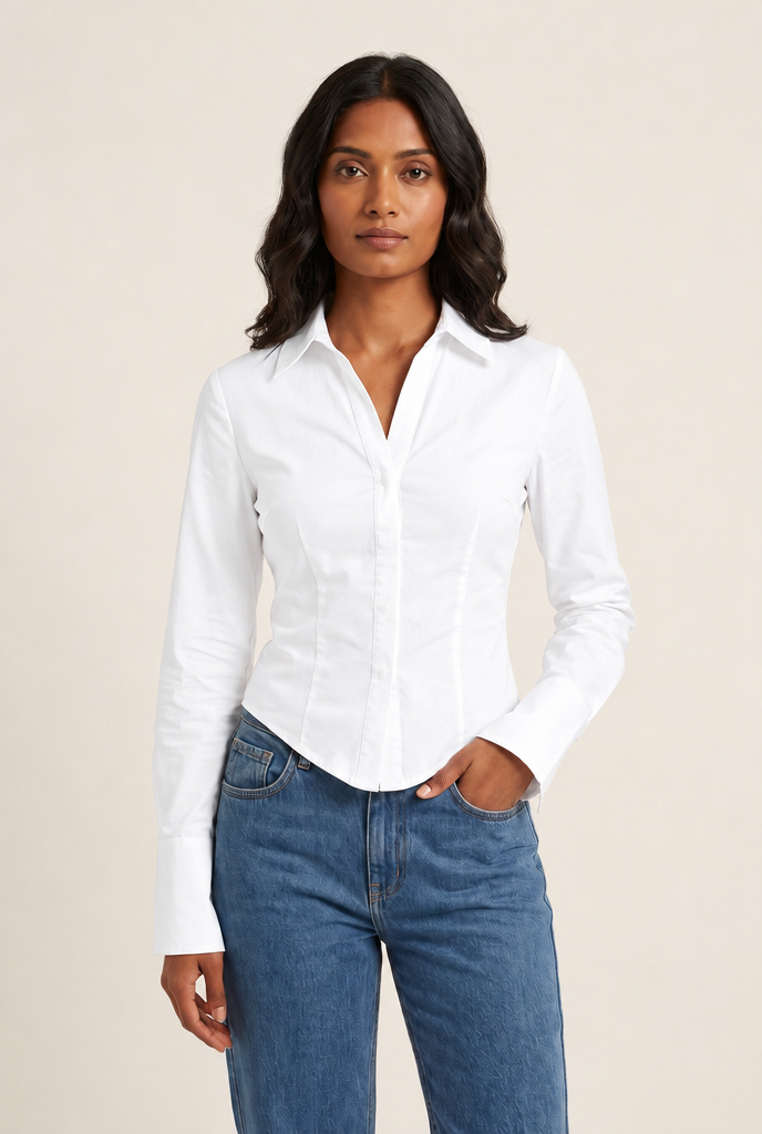 Bell Sleeve Slim Bandage Blouse in White