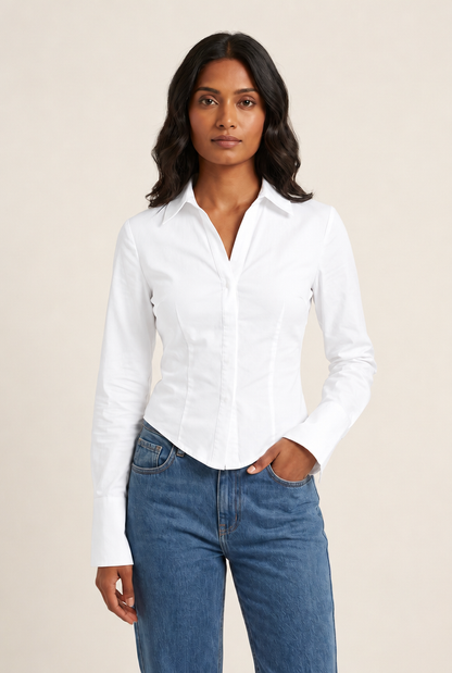Bell Sleeve Slim Bandage Blouse in White