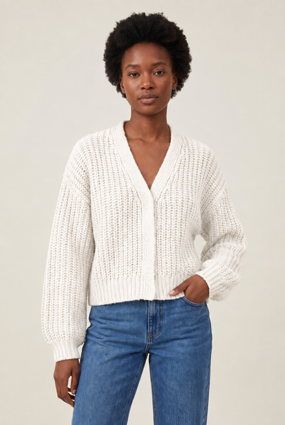 Lantern Sleeve Vintage Cardigan in White