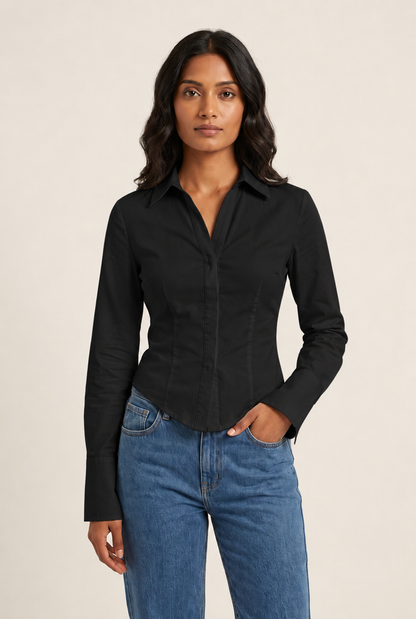 Bell Sleeve Slim Bandage Blouse in Black