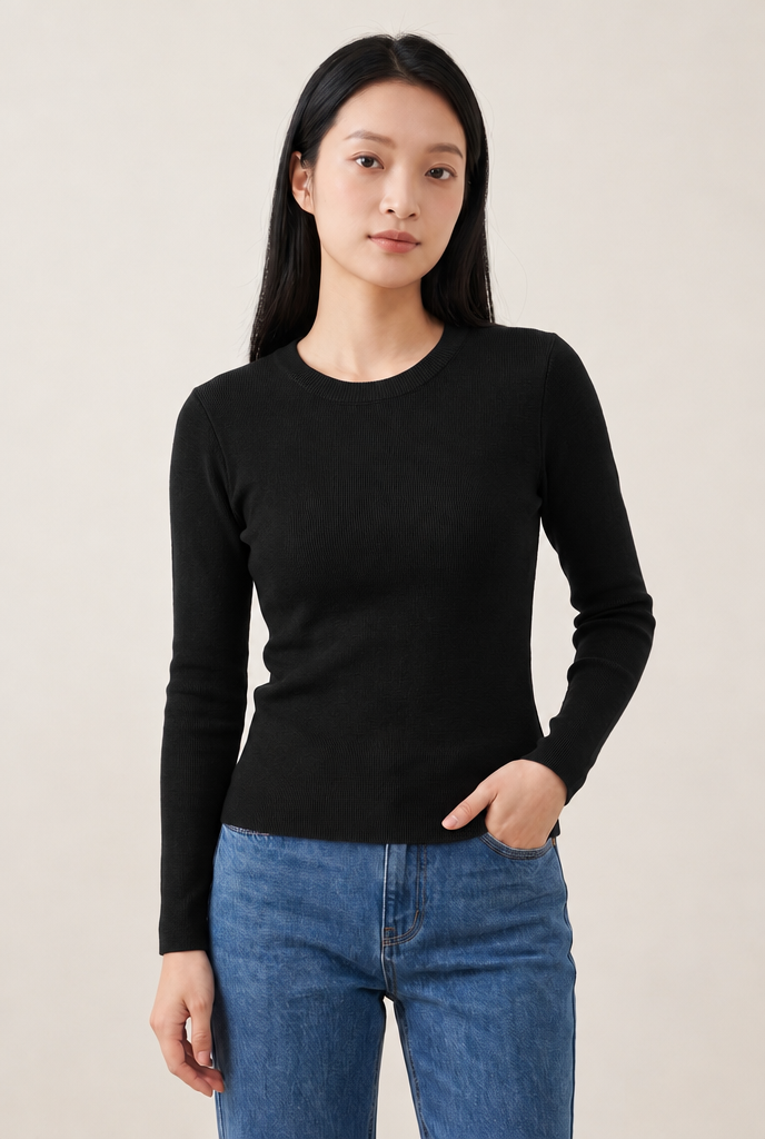 Thermal Velvet-Lined Base Layer Top in Black