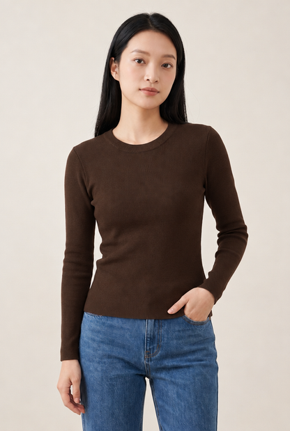 Thermal Velvet-Lined Base Layer Top in Coffee