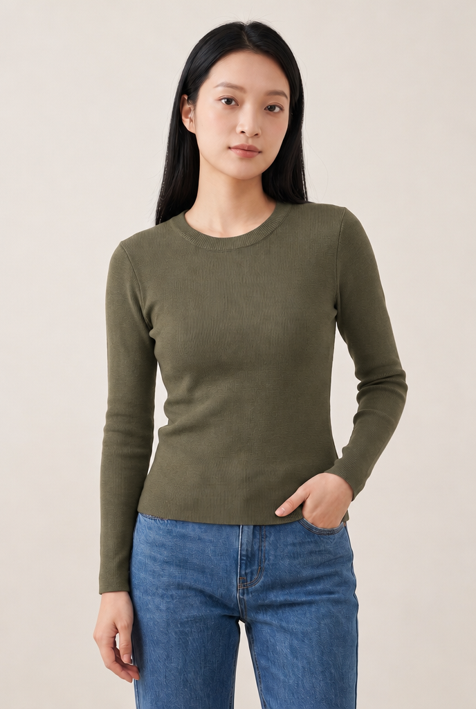 Thermal Velvet-Lined Base Layer Top in Khaki