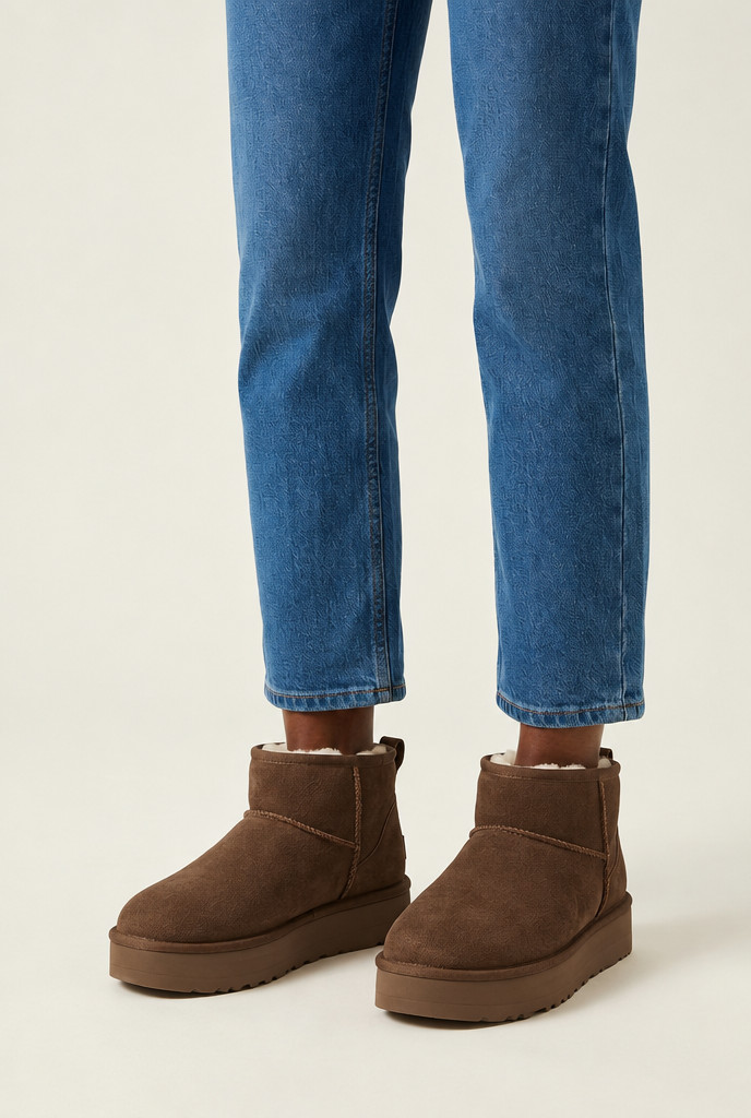 Sheepskin Wool-Lined Snow Boots in Brown