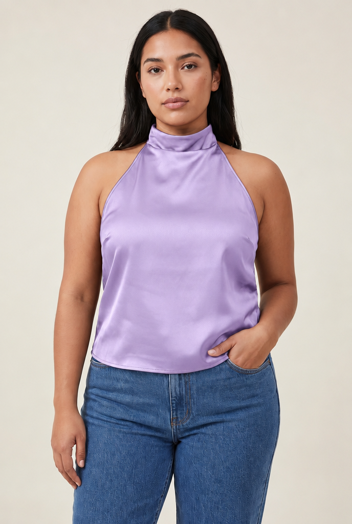 Halter Satin Backless Corset Top in Lavender