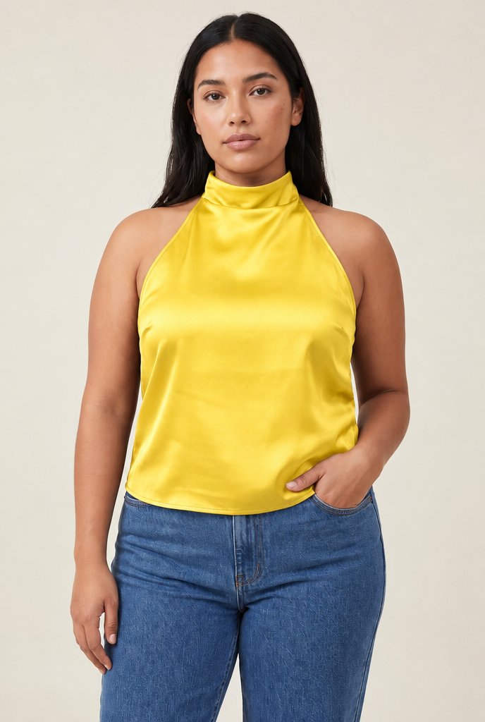 Halter Satin Backless Corset Top in Yellow