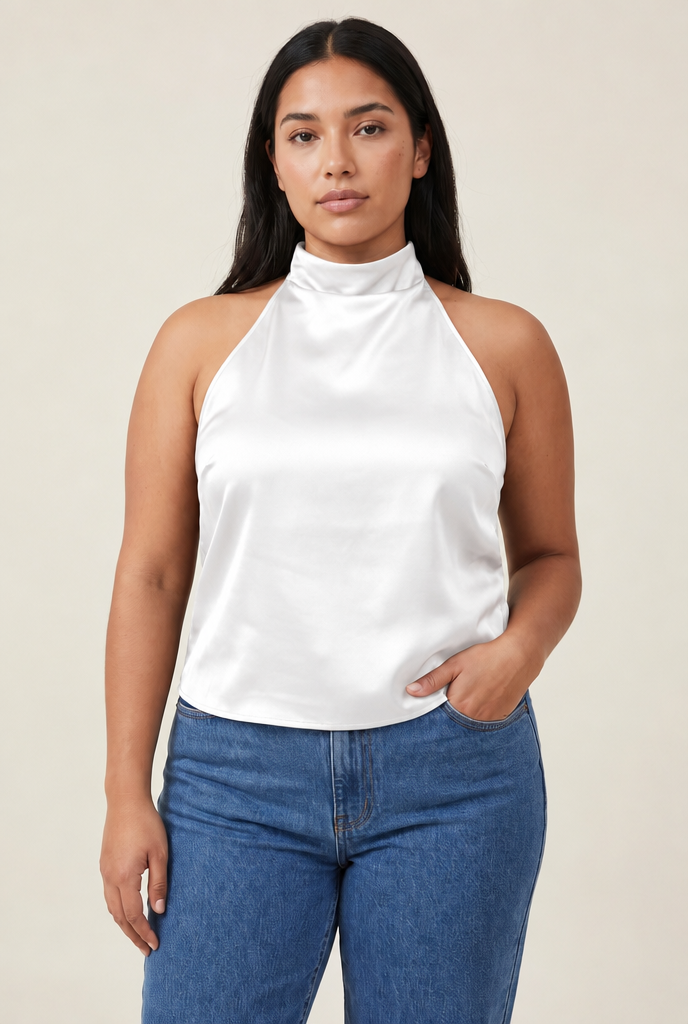 Halter Satin Backless Corset Top in White